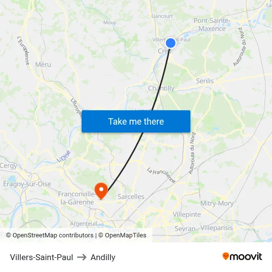 Villers-Saint-Paul to Andilly map