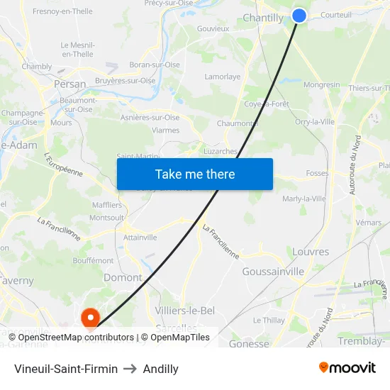 Vineuil-Saint-Firmin to Andilly map