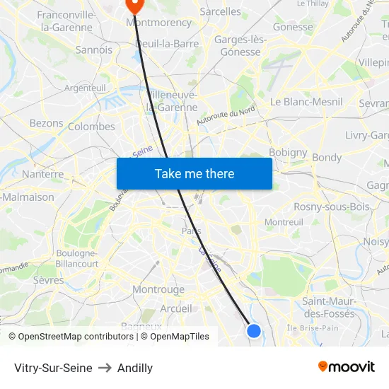 Vitry-Sur-Seine to Andilly map
