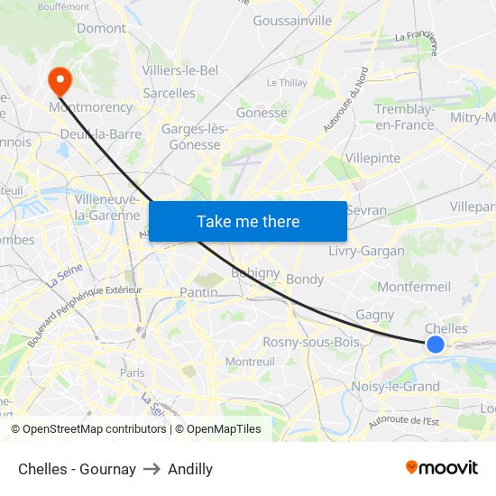 Chelles - Gournay to Andilly map