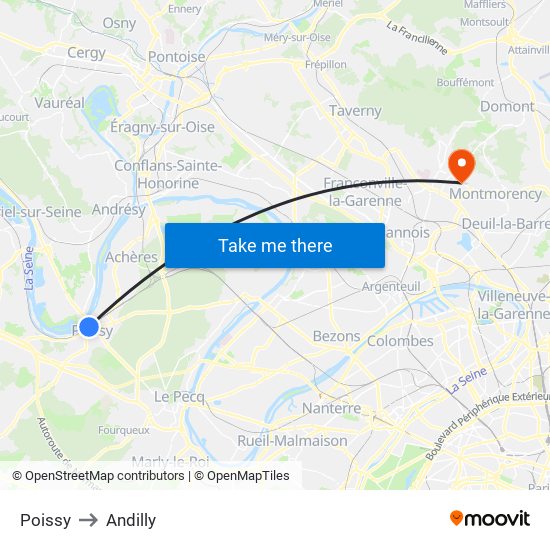 Poissy to Andilly map