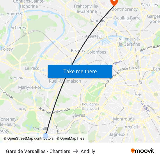 Gare de Versailles - Chantiers to Andilly map