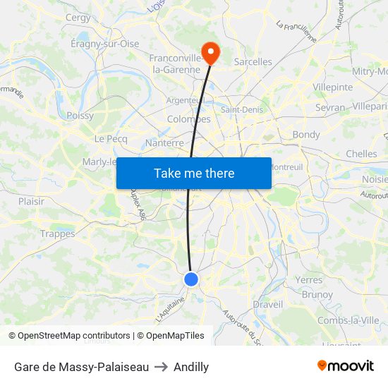 Gare de Massy-Palaiseau to Andilly map