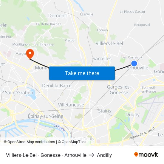 Villiers-Le-Bel - Gonesse - Arnouville to Andilly map