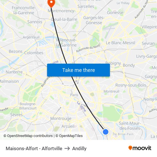 Maisons-Alfort - Alfortville to Andilly map