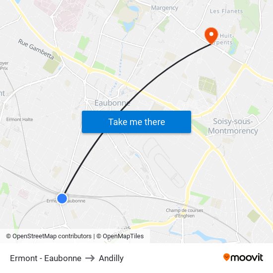 Ermont - Eaubonne to Andilly map