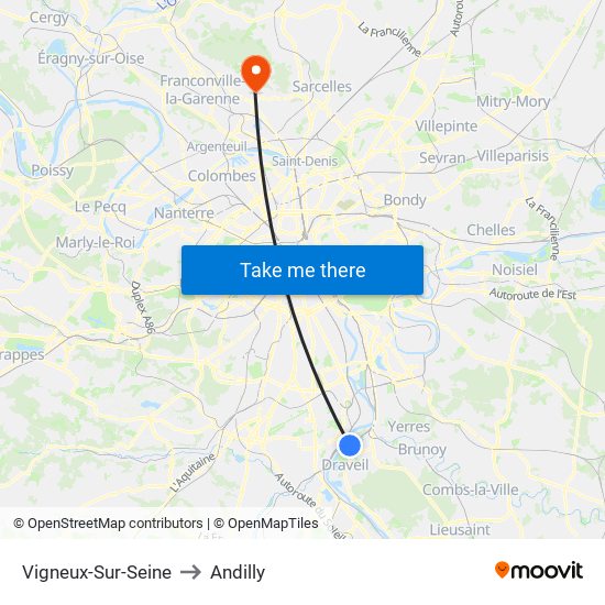 Vigneux-Sur-Seine to Andilly map