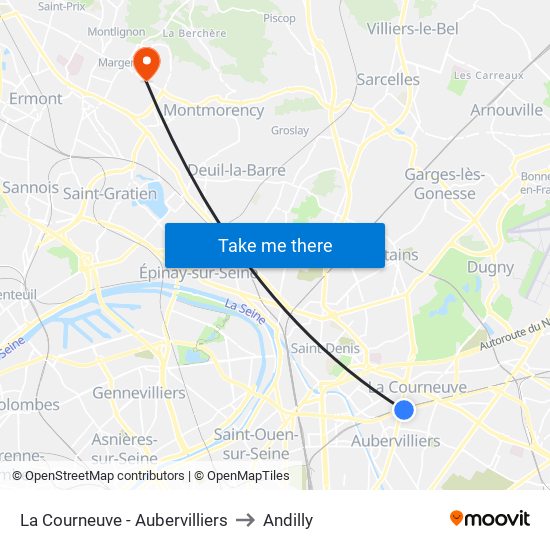 La Courneuve - Aubervilliers to Andilly map