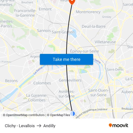 Clichy - Levallois to Andilly map