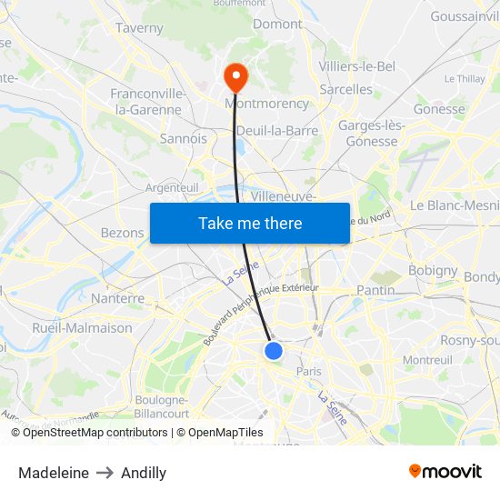 Madeleine to Andilly map