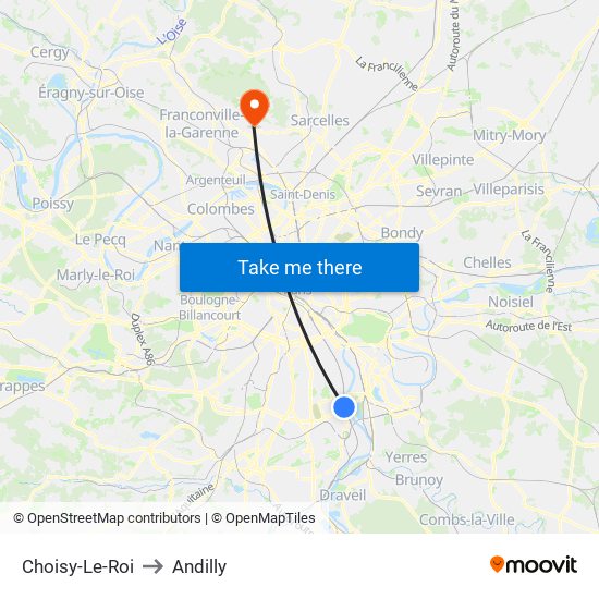Choisy-Le-Roi to Andilly map
