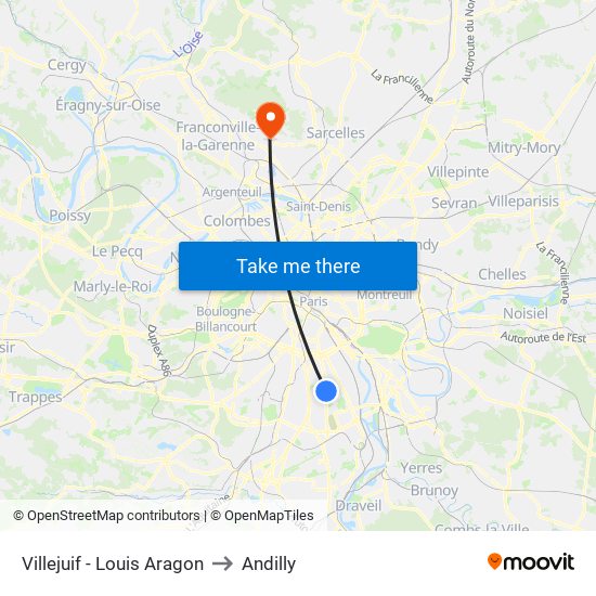 Villejuif - Louis Aragon to Andilly map