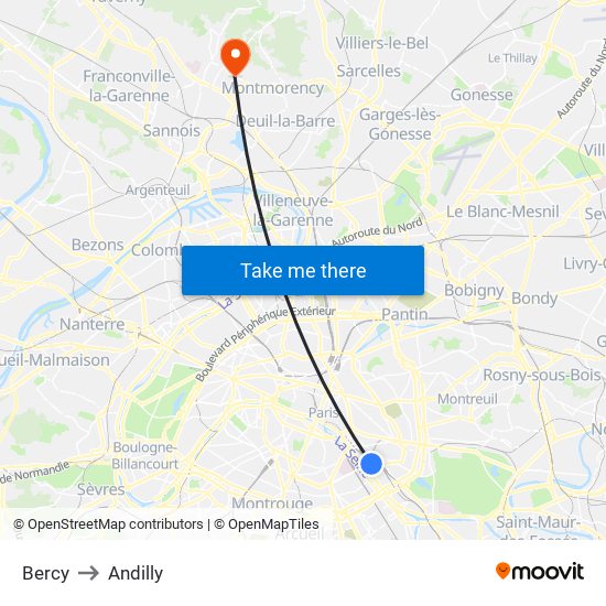Bercy to Andilly map