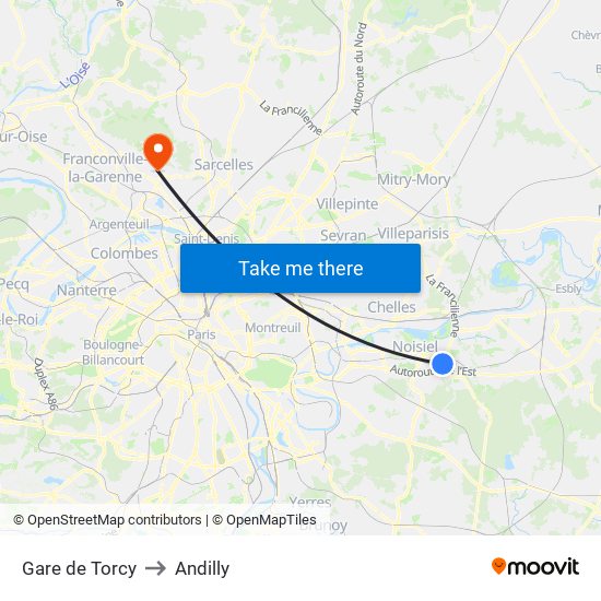 Gare de Torcy to Andilly map