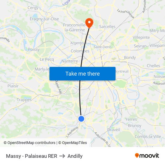 Massy - Palaiseau RER to Andilly map