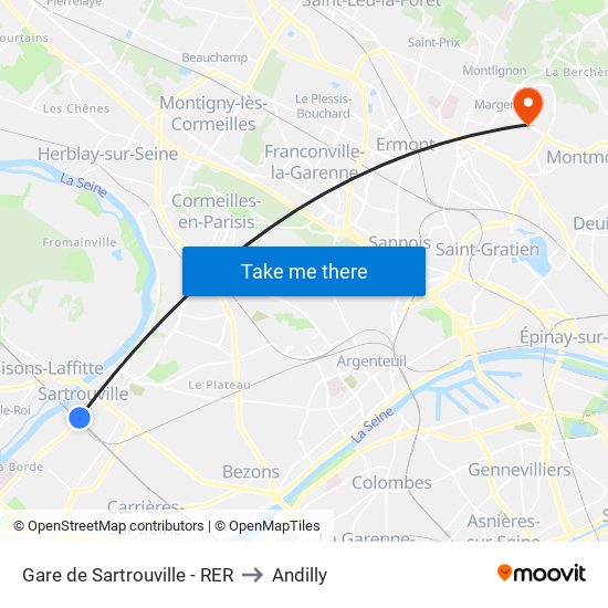 Gare de Sartrouville - RER to Andilly map