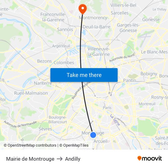 Mairie de Montrouge to Andilly map