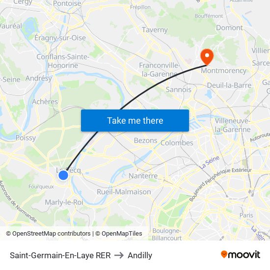 Saint-Germain-En-Laye RER to Andilly map