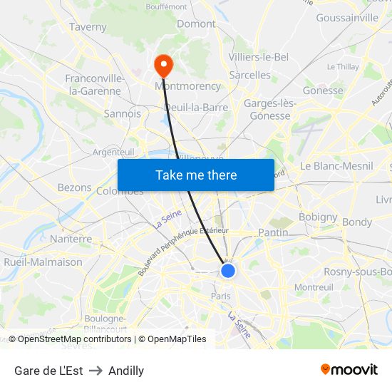 Gare de L'Est to Andilly map