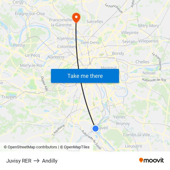 Juvisy RER to Andilly map