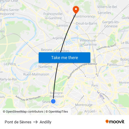 Pont de Sèvres to Andilly map