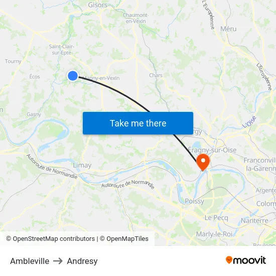 Ambleville to Andresy map