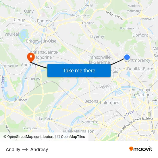 Andilly to Andresy map