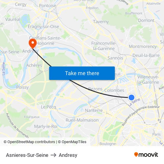 Asnieres-Sur-Seine to Andresy map