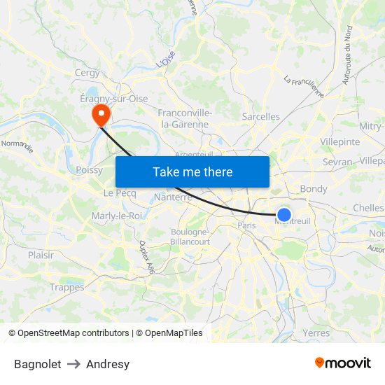 Bagnolet to Andresy map