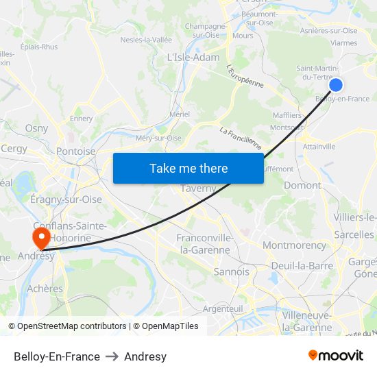 Belloy-En-France to Andresy map