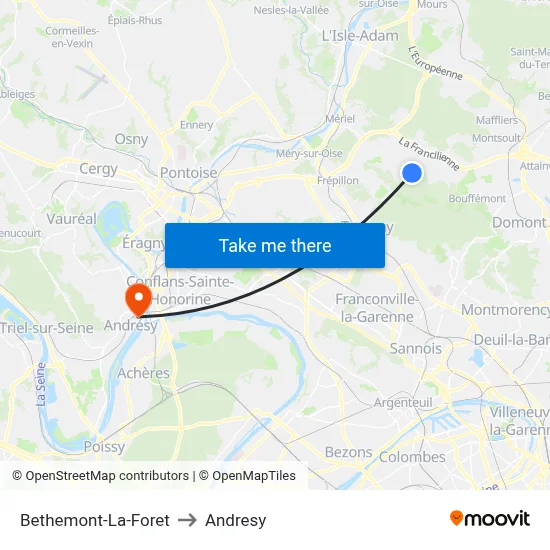 Bethemont-La-Foret to Andresy map