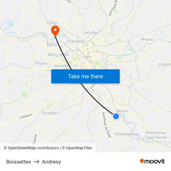 Boissettes to Andresy map