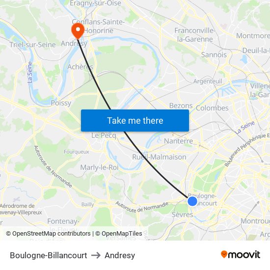 Boulogne-Billancourt to Andresy map