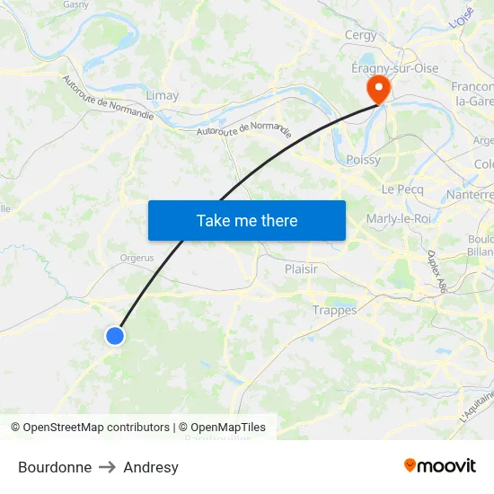 Bourdonne to Andresy map