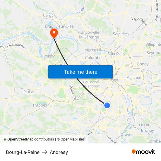 Bourg-La-Reine to Andresy map