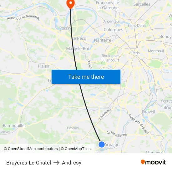 Bruyeres-Le-Chatel to Andresy map