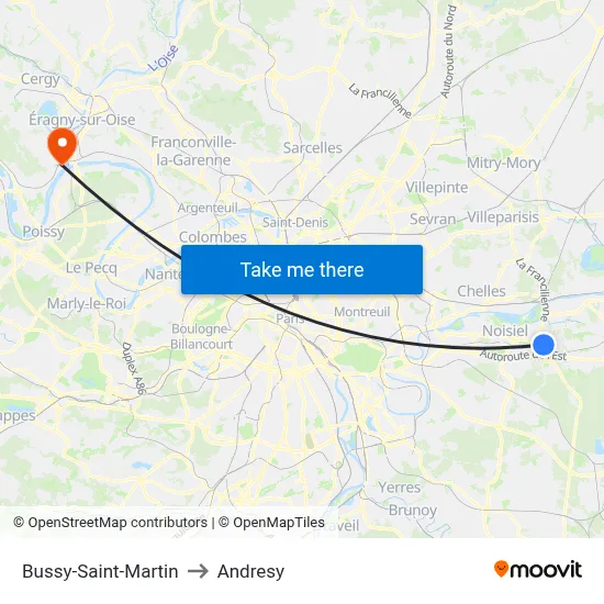 Bussy-Saint-Martin to Andresy map