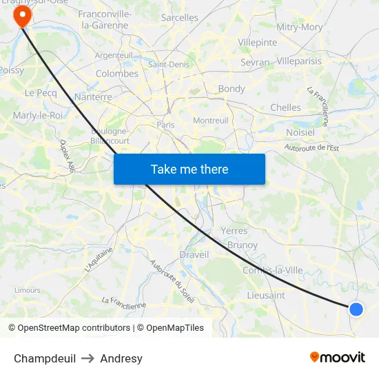 Champdeuil to Andresy map