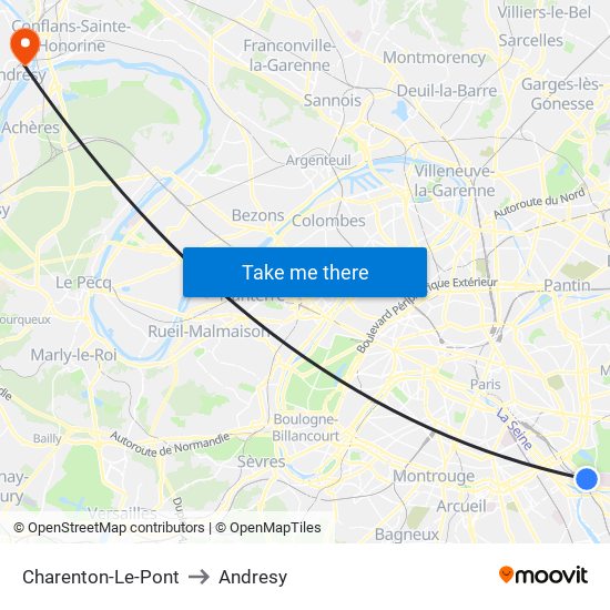 Charenton-Le-Pont to Andresy map