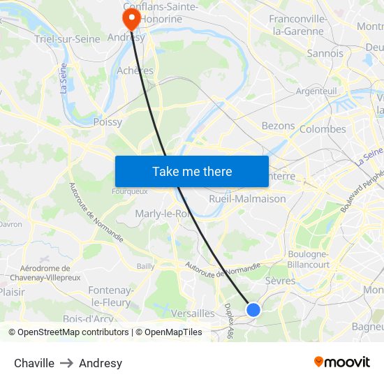 Chaville to Andresy map