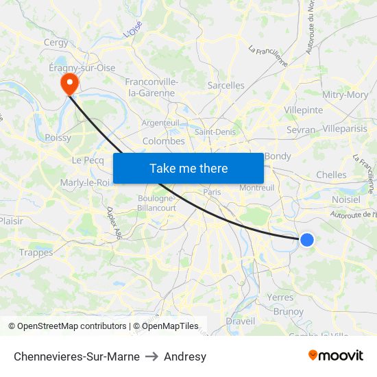 Chennevieres-Sur-Marne to Andresy map