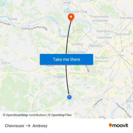Chevreuse to Andresy map