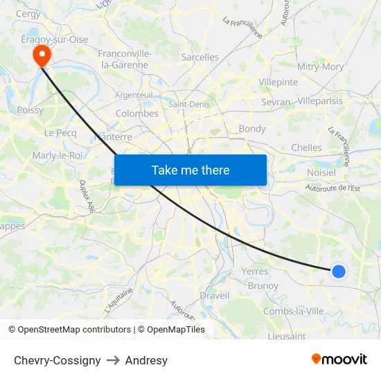 Chevry-Cossigny to Andresy map