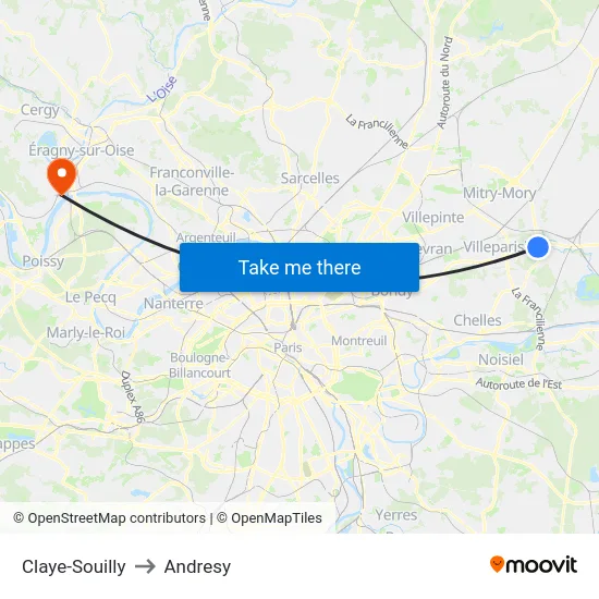 Claye-Souilly to Andresy map