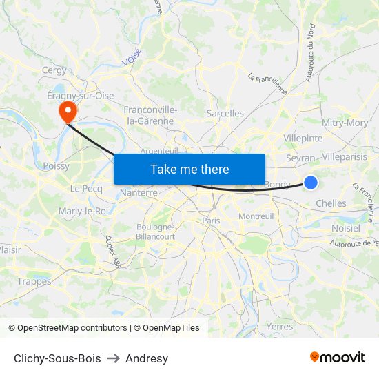 Clichy-Sous-Bois to Andresy map