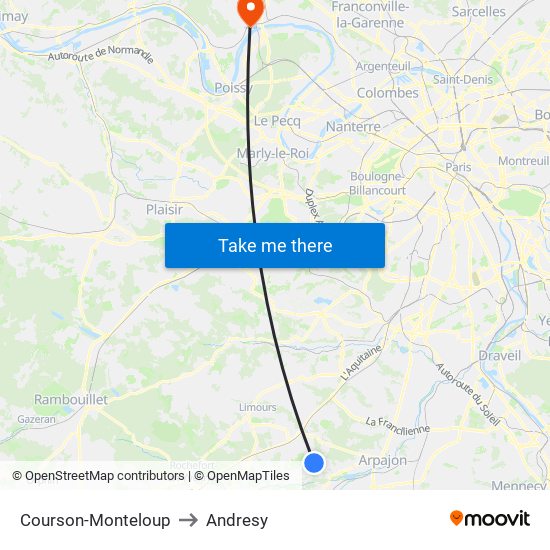 Courson-Monteloup to Andresy map