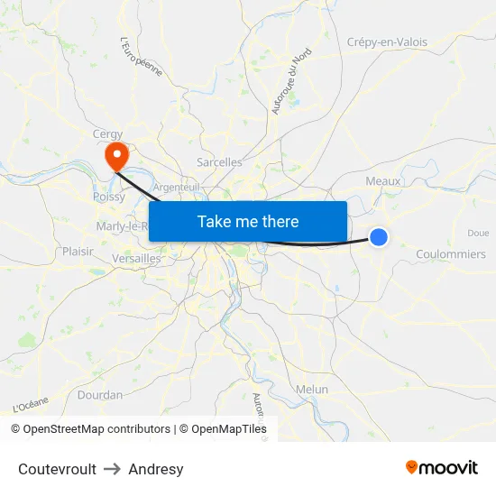 Coutevroult to Andresy map