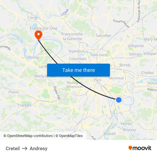 Creteil to Andresy map