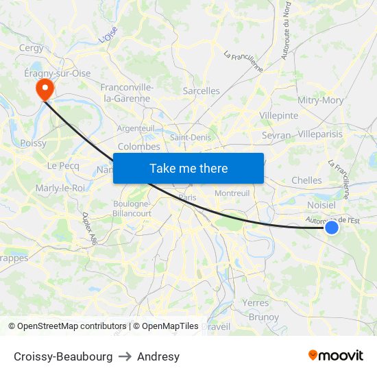 Croissy-Beaubourg to Andresy map