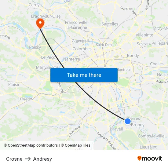 Crosne to Andresy map